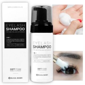 Shampoo Profesional Para Pestañas,de 150 ml con brocha de microfibra, marca Black Berry