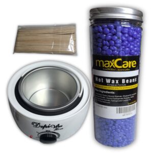 Kit Depilación con olla 500  ml + 400 gr de cera Max Care + 20 paletas. Kit Depilación. Lavanda