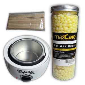 Kit Depilación con olla 500  ml + 400 gr de cera Max Care + 20 paletas. Kit Depilación. Miel