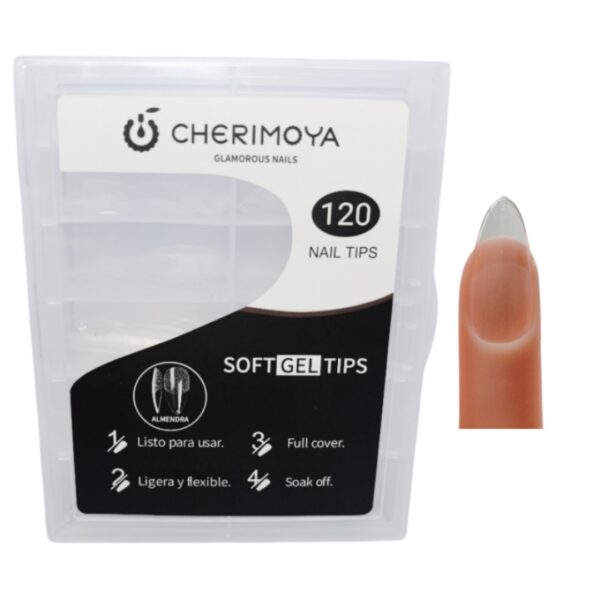 Uñas Soft Gel Cherimoya, 120 Tips, Modelo almendra