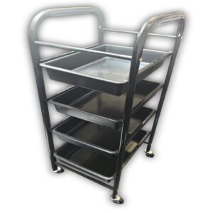 Carrito organizador de insumos de peluquería negro, 4 niveles y marco de metal
