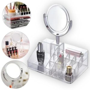 Organizador de Acrilico grande con espejo, para accesorios de pestañas, cejas, y/o uñas