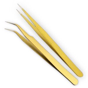Set de Pinzas doradas  para extensiones de pestañas curva y recta