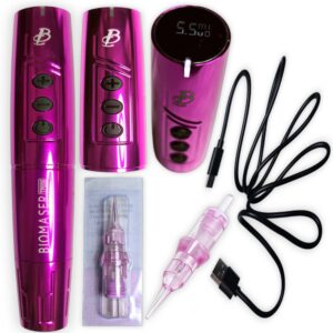 Dermografo Inalámbrico Digital, TP006 de Biomaser, con dos baterías de 1000 MA, cada batería dura hasta 5 horas, Baja Vibración, Rose Red