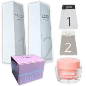 Pasos 1 y 2 para laminado de Cejas Dlux, cada paso tiene 15 sachets de 1 ml cada uno + Pega tipo Balsamo Lashnol 15ml, , Kit Laminado 5