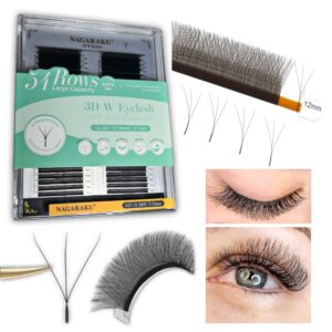 Extensiones de pestañas, Fibras tecnológicas W 3D, Blister XL de 54 filas (4,5 blisters en 1), 0,07D Mix (7-15mm de largo), Nagaraku