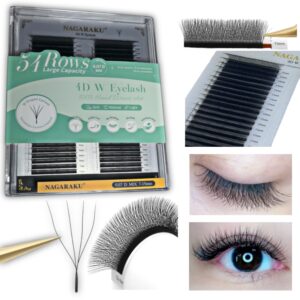 Extensiones de pestañas, Fibras tecnológicas W 4D, Blister XL de 54 filas (4,5 blisters en 1), 0,07D Mix (7-15mm de largo), Nagaraku