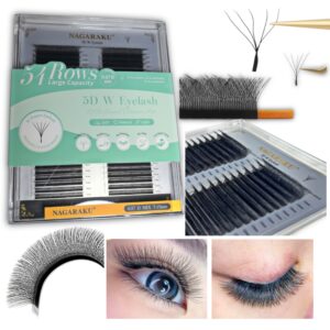 Extensiones de pestañas, Fibras tecnológicas W 5D, Blister XL de 54 filas (4,5 blisters en 1), 0,07D Mix (7-15mm de largo), Nagaraku