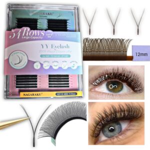 Extensiones de pestañas, Fibras tecnológicas YY, Blister XL de 54 filas (4,5 blisters en 1), 0,07D Mix (7-15mm de largo), Nagaraku