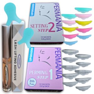 Kits para Lifting de Pestañas Permania, incluye pasos 1 y 2 , pegamento Lomansa, 10 pares de bigudies y 2  Y brush