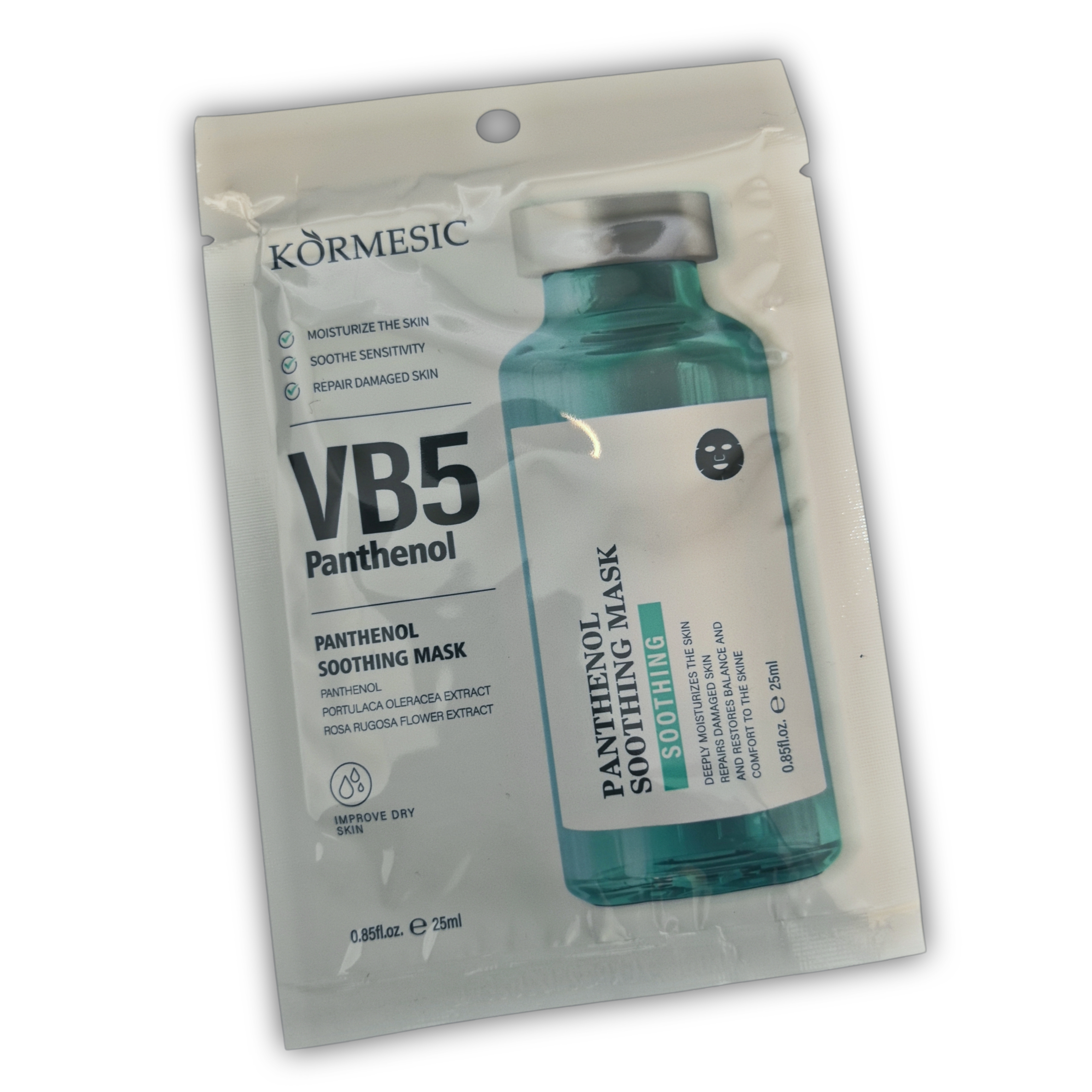 Mascarilla facial calmante e hidratante con V pantenol VB5, 10 sachets de 25 ml c/u.
