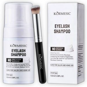 Shampoo para pestañas con brocha de microfibra profesional, KORMESIC 100 ml.