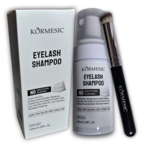 Shampoo para pestañas con brocha de microfibra profesional, KORMESIC 100 ml.