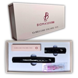 Dermografo Inalámbrico Digital, TP006 de Biomaser, con dos baterías de 1000 MA, cada batería dura hasta 5 horas, Baja Vibración, Negro