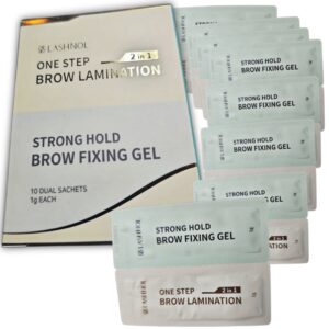 Kit para laminado de Cejas Lashnol 2 en 1, no requiere paso 2, Laminador de cejas y gel fijador en un solo paso, Producto Coreano, 10 dual sachets de 1ml c/u