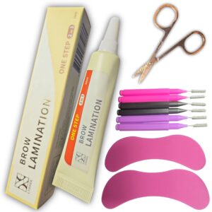 Laminado de Cejas Lashnol 2 en 1, no requiere paso 2, producto Coreano, en tubo de 10 ml + par de parches para cubrir las cejas durante el procedimiento + 6 mini cepillos+ tijera mini