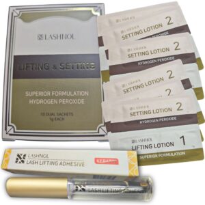 Lifting de Formulación Superior con Cisteamina, producto Coreano Lashnol, 10 dual sachets (10 pasos 1 y 10 pasos 2) 1 ml cada sachet + 1 pegamento Lashnol de 5ml