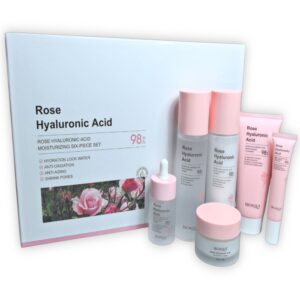 Set de Cuidado Facial hidratante y antioxidante 6 Piezas, con ácido hialurónico y extracto de Rosas, Bioaqua
