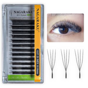Extensiones de pestañas, Fibras tecnológicas 4D U Nagaraku, 0,07D longitudes Mixtas (8-14mm)