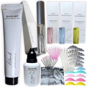Kit Dlux para lifting de Pestañas, completo, Contiene ( pasos 1, 2 y 3 para lifting + pegamento ) Dlux + Tinte Dlux (Negro) + Activador Dlux + Accesorios