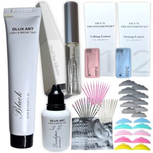 Kit Dlux para lifting de Pestañas, completo, Contiene ( pasos 1 y 2 para lifting + pegamento ) Dlux + Tinte Dlux (Negro) + Activador Dlux + Accesorios