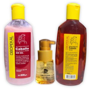 Kit Intensivo para el cuidado de cabello Obopekal Caballo, Shampoo + Acondicionador + Aceite.