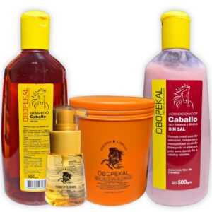 Kit Intensivo para el cuidado capilar Obopekal Caballo, Shampoo + Acondicionador + Aceite + Mascara Capilar.