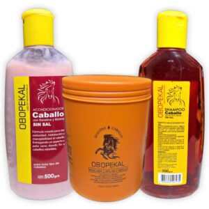 Kit para el cuidado capilar Obopekal Caballo, Shampoo + Acondicionador + Mascara Capilar.