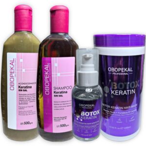 Kit Reparación Intensiva Capilar a base de Keratina y Botox:  Shampoo + Acondicionador + Mascarilla Capilar + Aceite Obopekal
