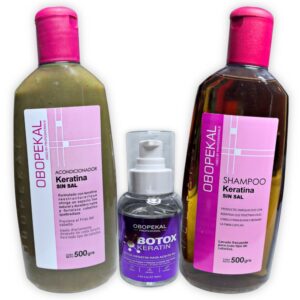 Kit Reparación intensiva Capilar, a base de Keratina y Botox Obopekal: Shampoo + Acondicionador + Aceite