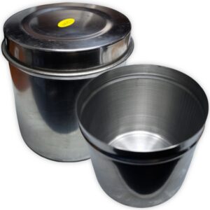 Caja esterilizadora cilíndrica con tapa de metal inoxidable de 12 cm
