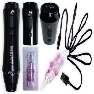 Dermografo Inalámbrico Digital, TP010 de Biomaser, con dos baterías de 1000 MA, cada batería dura hasta 5 horas, Baja Vibración, Negro