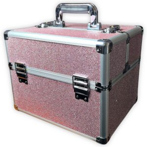 Maletin portacosmético de aluminio, color Rosa, con varios compartimientos