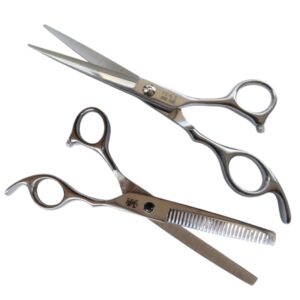 Set de dos tijeras de acero inoxidable Matte de alta precisión, incluye 1 tijera esculpidora y una tijera de corte recto