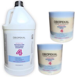 Kit de Shampú de Reparación Profunda con Keratina 4 Litros+ 2 Cremas Reparadoras Obopekal 2 Litros
