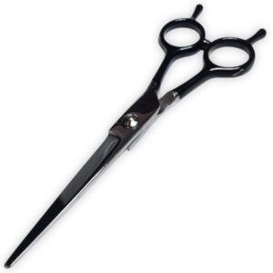 Tijera Profesional para peluquería barbería, en acero inoxidable plateada con agarre de color, 17 cm, Mod 101566