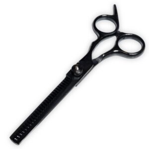 Tijera Profesional para peluquería barbería, microdentada, en acero inoxidable dorada / negra, 16.7 cm, Mod 101572