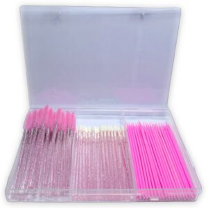 Caja organizadora con 60 microbrush, 40 lipbrush y 40 cepillos goupillones de pestañas