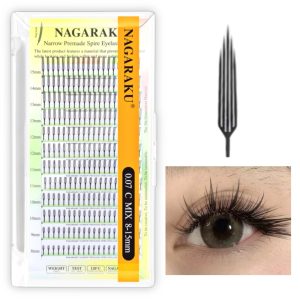 Extensiones de pestañas, Fibras tecnológicas Narrow Premade Spire Eyelash, 0,07D Mix (8-15mm de largo), Nagaraku