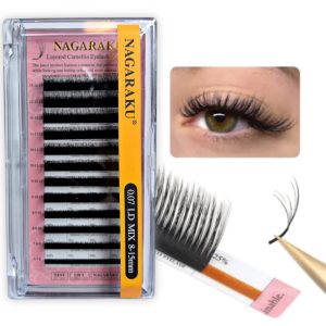 Extensiones de pestañas, Fibras tecnológicas Layered Camellia Eyelash, 0,07LD Mix (8-15mm de largo), Nagaraku