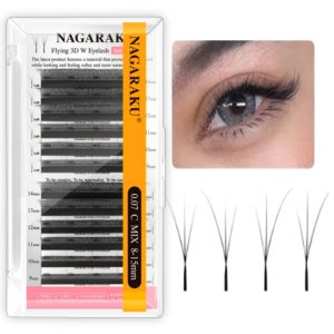 Extensiones de pestañas, Fibras tecnológicas Flying 3D W Eyelash, 0,07D Mix (9-14mm de largo), Nagaraku