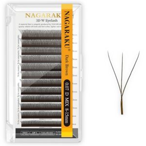 Extensiones de pestañas, Fibras tecnológicas W 3D Marrones Café, grosor 0,07, curva C, longitud Mix (8-15mm), Nagaraku