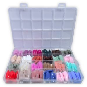 Kit de 576 uñas postizas soft gel de colores press on con caja organizadora, modelo Coffin