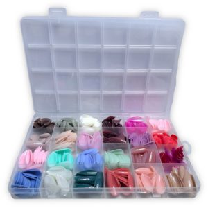Kit de 576 uñas postizas soft gel de colores press on con caja organizadora, modelo almendra