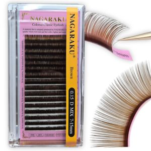 Extensiones de pestañas, Fibras tecnológicas Clasicas color Brown, grosor 0,15, curva D, longitud Mix (7-15mm), Nagaraku
