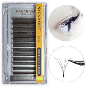 Extensiones de pestañas, Fibras tecnológicas 4D W Eyelash color Brown, grosor 0,07 curva C, longitud Mix (8-15mm), Nagaraku