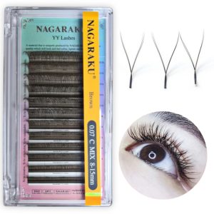 Extensiones de pestañas, Fibras tecnológicas YY Lashes color Brown, grosor 0,07 curva C, longitud Mix (8-15mm), Nagaraku
