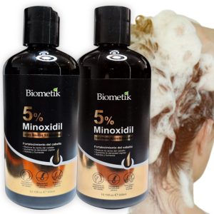Kit de Shampoo + Acondicionador con minoxidil al 5% y biotina Biometik, Fotalece el follículo capilar