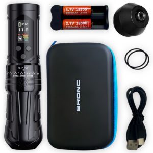 Máquina de Tatuajes Bronc X2 NEO, inalámbrica, con stroke ajustable (2.5 - 5 mm), la más innovadora y potente de Bronc, Con Bolso, Negra