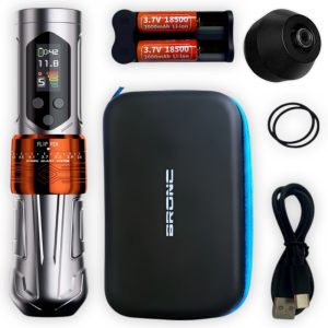 Máquina de Tatuajes Bronc X2 NEO, inalámbrica, con stroke ajustable  (2.5 - 5 mm), la más innovadora y potente de Bronc, con bolso, Gris